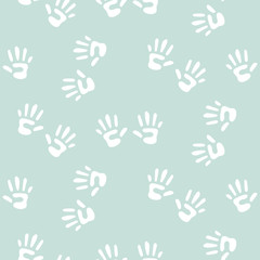 Fototapeta premium Baby handprints seamless vector pattern for boys.