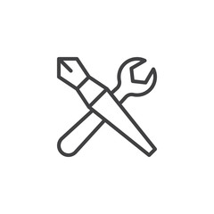 Pen and Wrench outline icon. linear style sign for mobile concept and web design. Skills simple line vector icon. Design symbol, logo illustration. Pixel perfect vector graphics