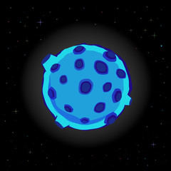 Vector illustration of blue cartoon full moon with craters glowing in the night sky