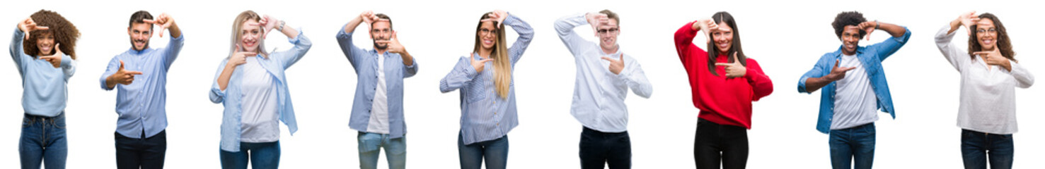 Composition of african american, hispanic and caucasian group of people over isolated white...