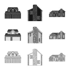 Vector illustration of building and front symbol. Set of building and roof vector icon for stock.