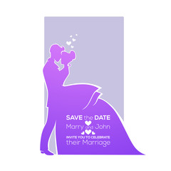 Save the Date, bride and groom silhouette, wedding card in elegant style