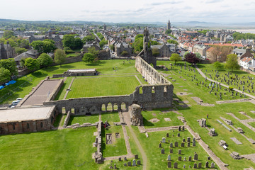 Aerial view Ruins and graveyard Cathedral of St Andrews, Scotland