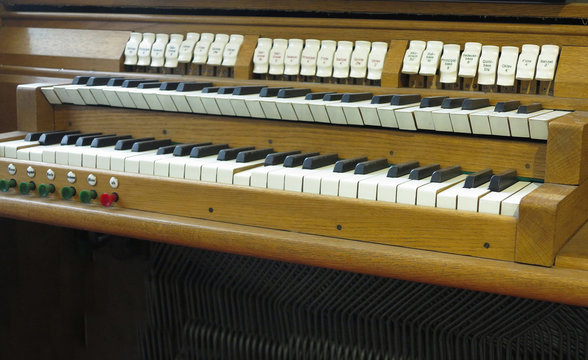 Vintage old retro ancient home organ in museum