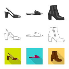 Isolated object of footwear and woman logo. Set of footwear and foot stock vector illustration.