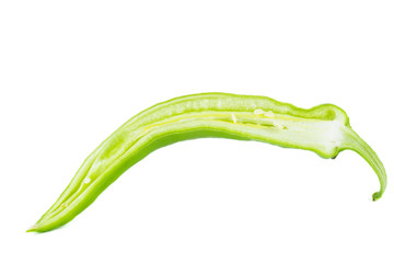 Half of green hot chili pepper isolated on white background