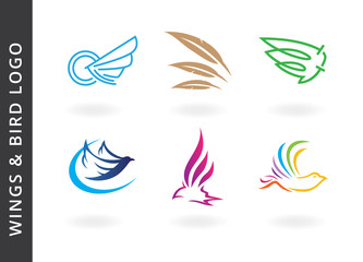 Obraz premium Wings and birds logos. Set of flight or birds logo template, Wings logo template