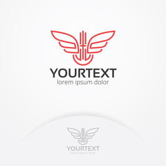 Wings logo design. Abstract wings logo in linear style, Aircraft wings symbol. Creative heraldic logo template