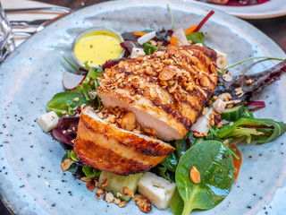 Grilled chicken salad in Iceland restaurant