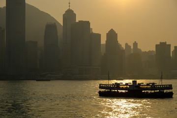 hong kong hazy view on central skyline from star ferry 2
