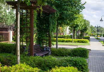 wooden gazebo in the street (horizontally)