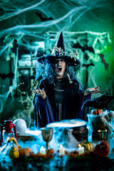 Witch Is Cooking Magic Potion With Bones