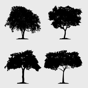vector black trees icon set