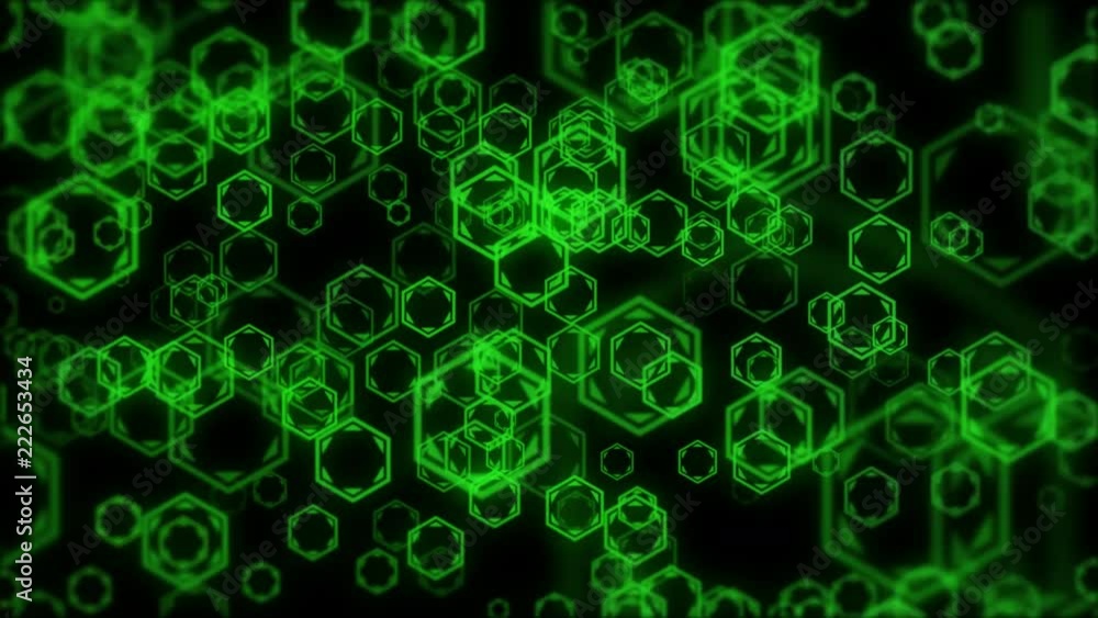 Aufkleber hexagon target green flickering moving particle animation background
