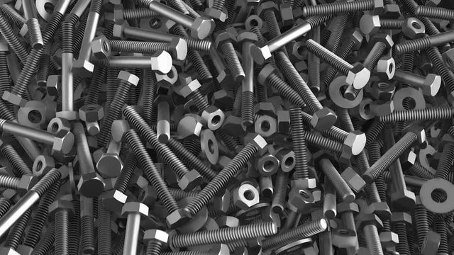 3d moving iron bolts and nuts background