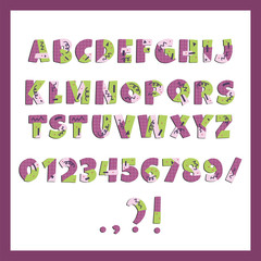 Papercut vector colorful alphabet. Cute geometric letters. Vector modern font.