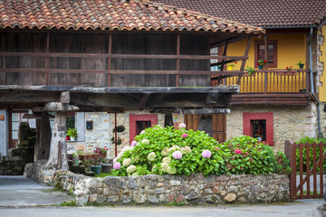 Fototapeta na wymiar Casa y hórreo típicos de los pueblos de Asturias