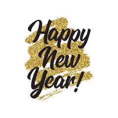 Vector Happy New Year with gold glitter texturagreeting card or poster template flyer or invitation design.
