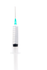 Medical syringe with needle on white background