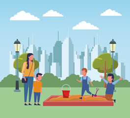 Naklejka premium Kids at park cartoons