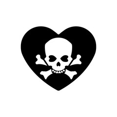 Heart icon. A symbol of love. Valentine s day with the sign of the Human skull and crossbones. Flat style for graphic and web design, logo. Adrenaline addiction , Vector illustration