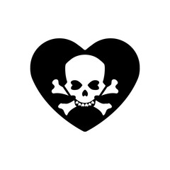 Heart icon. A symbol of love. Valentine s day with the sign of the Human skull and crossbones. Flat style for graphic and web design, logo. Adrenaline addiction , Vector illustration