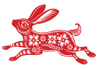 Papercut of Rabbit Lunar year symbol,Chinese Zodiac of Rabbit Year.