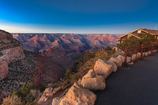 Night falls over grand canyon south rim with kolb studio