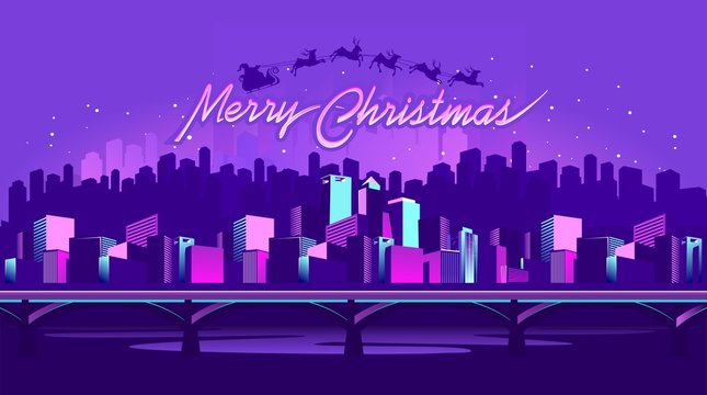 Merry Christmas neon city