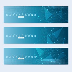 Fototapeta na wymiar Scientific set of modern vector banners.Futuristic digital science technology concept for web banner template or brochure. Science vector background. Medical, tecnology, chemistry design