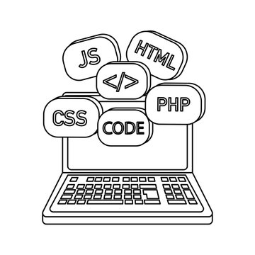 outline laptop with data code system program