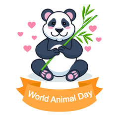 World Animal Day. 4 October. Children's Vector illustration with Kawaii panda. Illustration for calendar.