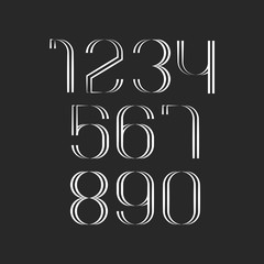 A set of figures in monogram style, the 1, 2, 3, 4, 5, 6, 7, 8, 9, 0 number of two thin lines for postcards, posters or calendar dates, a design element for the typography.