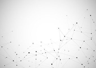 Geometric abstract background with connected dots and lines. Molecular structure and communication. Digital technology background and network connection.