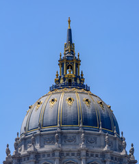 The Amazing Gold-Gilded Dome Of San Francisco City Hall With A Blue Background