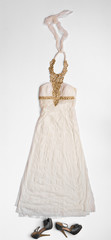female fashion, classic white dress on white isolated background