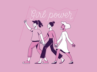 Fototapeta na wymiar Vector illustration with hand-lettering phrase - girl power and feminist movement