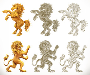 Obraz na płótnie Canvas Horse anb lion. 3d and engraving styles. Vector illustration