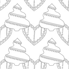 Gingerbread. Black and white illustration for coloring book or page. Christmas, holiday background.