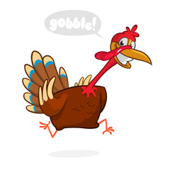 Screaming running cartoon turkey bird character. Vector illustration
