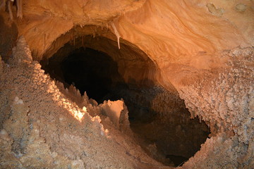 scenery from the inside of an underground cave