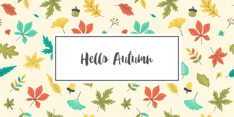 Autumn seamless pattern background with typography