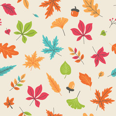 Autumn seamless pattern background with fall leaves