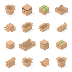 Fototapeta premium Set of cardboard boxes in 3d, vector illustration.