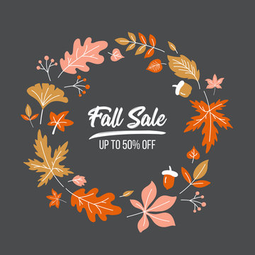 Autumn Background With Fall Leaves In Round Design