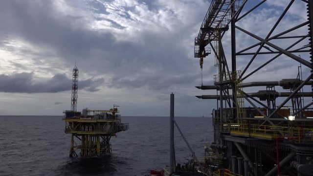 Scene of the oil field drilling rig and offshore platform