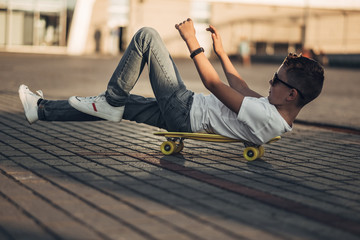 Portrait of Skater Boy in White T-shirt