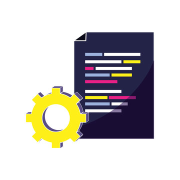 document with programming code and industry gear