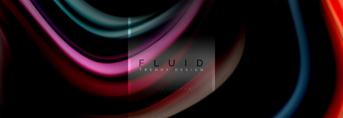 Fluid colors abstract background colorful poster, twisted liquid design on black, colorful marble or plastic wave texture backdrop, multicolored template for business or technology presentation or web