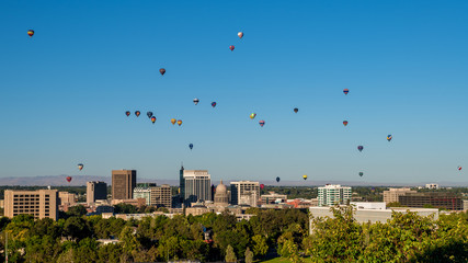 Hot Balloon festival on full display over the skyline of Boise Idaho